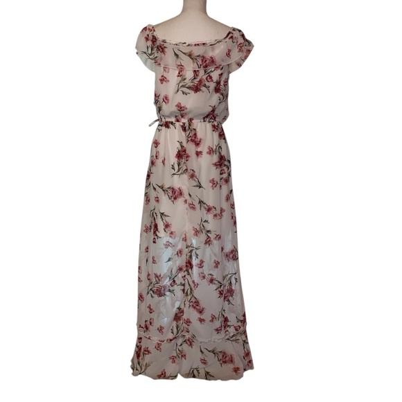 Hint of BLUSH Maxi Dress White Pink Floral Print Size Large - Picture 2 of 9